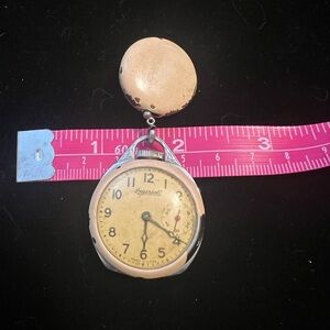 Ingersoll Tan and Silver Pocket Watch with Chain